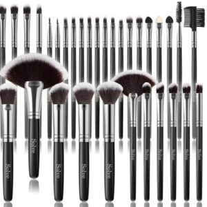 Makeup Brush Set, SOLVE 32 Pieces Professional Makeup Brushes Wooden Handle Cosmetics Brushes Foundation