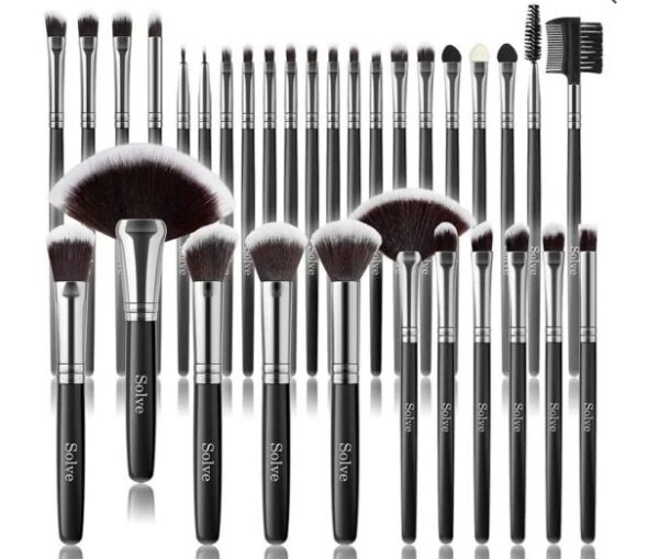 Makeup Brush Set, SOLVE 32 Pieces Professional Makeup Brushes Wooden Handle Cosmetics Brushes Foundation